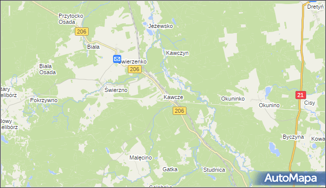 mapa Kawcze gmina Miastko, Kawcze gmina Miastko na mapie Targeo