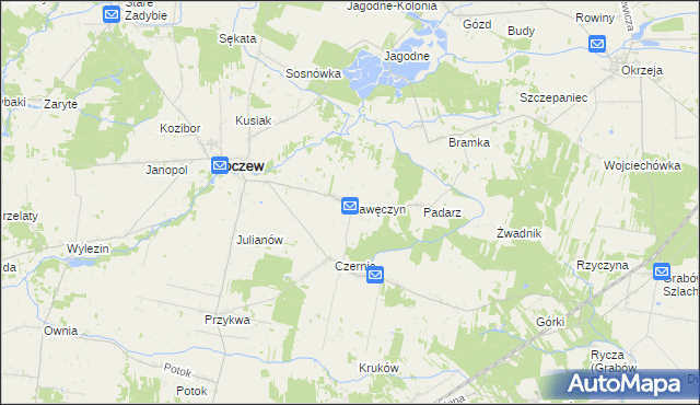 mapa Kawęczyn gmina Kłoczew, Kawęczyn gmina Kłoczew na mapie Targeo