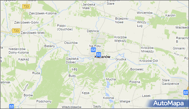 mapa Kazanów powiat zwoleński, Kazanów powiat zwoleński na mapie Targeo