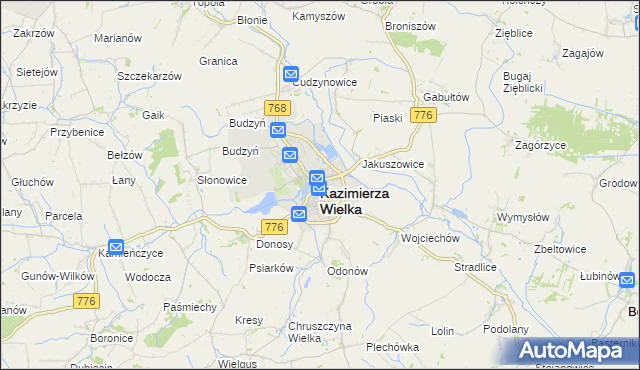 mapa Kazimierza Wielka, Kazimierza Wielka na mapie Targeo