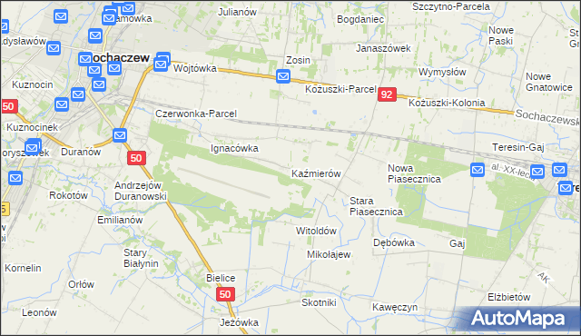 mapa Kaźmierów gmina Sochaczew, Kaźmierów gmina Sochaczew na mapie Targeo