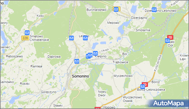 mapa Kiełpino gmina Kartuzy, Kiełpino gmina Kartuzy na mapie Targeo