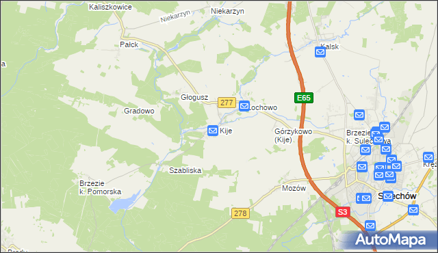 mapa Kije gmina Sulechów, Kije gmina Sulechów na mapie Targeo