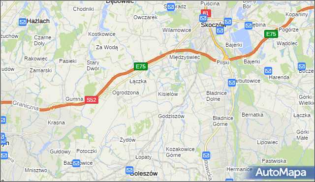 mapa Kisielów gmina Goleszów, Kisielów gmina Goleszów na mapie Targeo