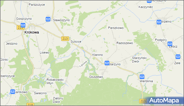 mapa Kłanino gmina Krokowa, Kłanino gmina Krokowa na mapie Targeo