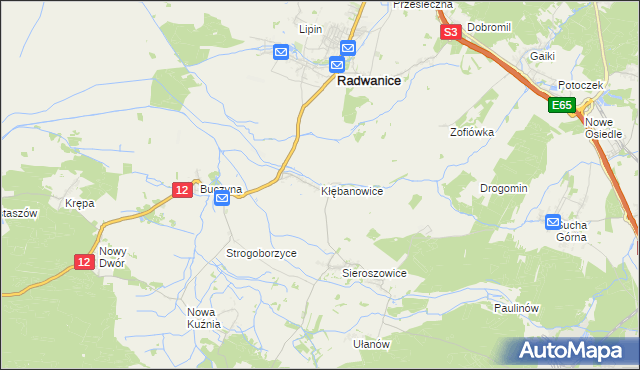 mapa Kłębanowice gmina Radwanice, Kłębanowice gmina Radwanice na mapie Targeo