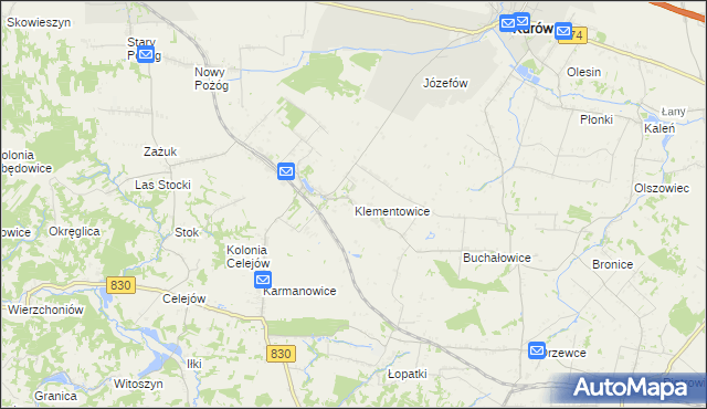 mapa Klementowice, Klementowice na mapie Targeo