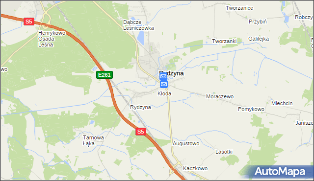 mapa Kłoda gmina Rydzyna, Kłoda gmina Rydzyna na mapie Targeo