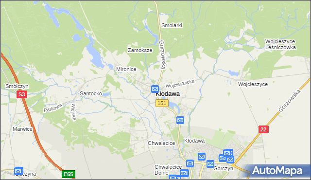 mapa Kłodawa powiat gorzowski, Kłodawa powiat gorzowski na mapie Targeo