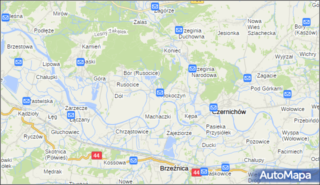 mapa Kłokoczyn gmina Czernichów, Kłokoczyn gmina Czernichów na mapie Targeo