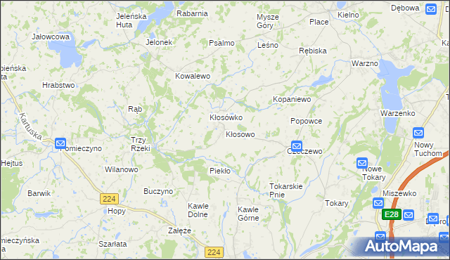 mapa Kłosowo gmina Przodkowo, Kłosowo gmina Przodkowo na mapie Targeo