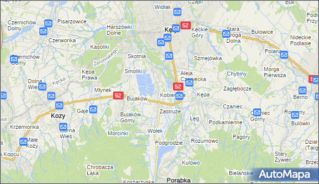 mapa Kobiernice, Kobiernice na mapie Targeo