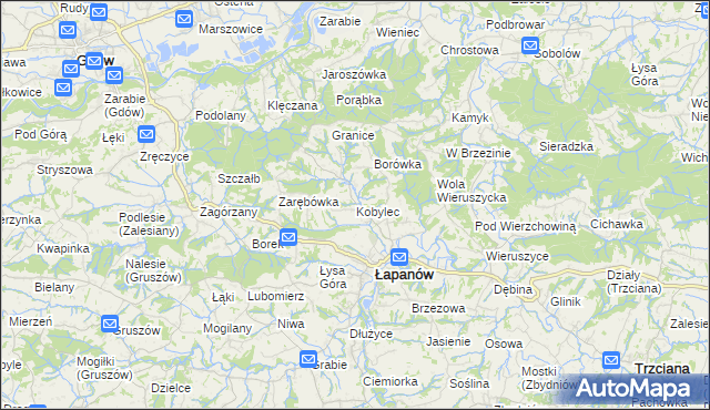 mapa Kobylec gmina Łapanów, Kobylec gmina Łapanów na mapie Targeo