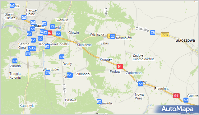 mapa Kogutek gmina Olkusz, Kogutek gmina Olkusz na mapie Targeo