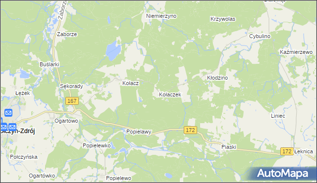 mapa Kołaczek gmina Połczyn-Zdrój, Kołaczek gmina Połczyn-Zdrój na mapie Targeo