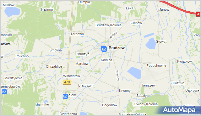 mapa Kolnica gmina Brudzew, Kolnica gmina Brudzew na mapie Targeo