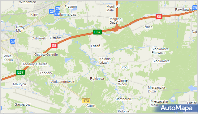 mapa Kolonia Ldzań, Kolonia Ldzań na mapie Targeo