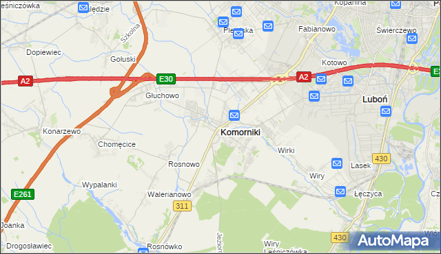 mapa Komorniki powiat poznański, Komorniki powiat poznański na mapie Targeo