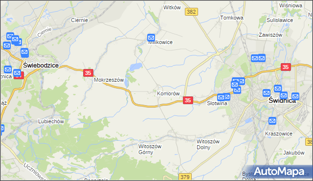 mapa Komorów gmina Świdnica, Komorów gmina Świdnica na mapie Targeo