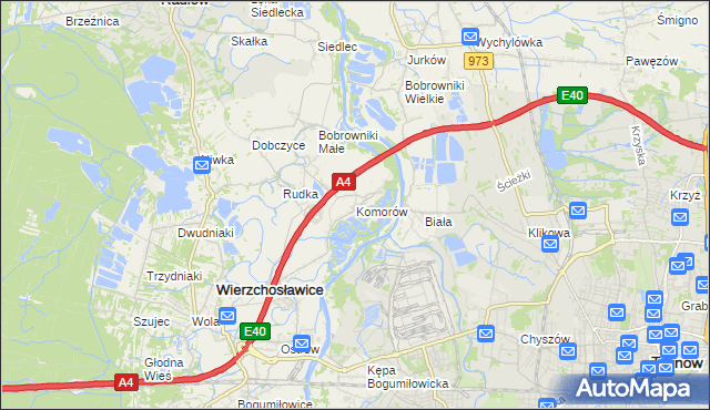 mapa Komorów gmina Wierzchosławice, Komorów gmina Wierzchosławice na mapie Targeo