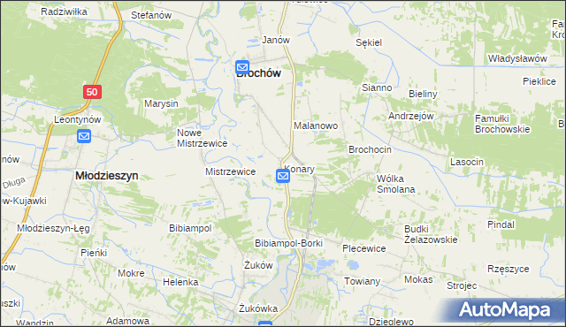 mapa Konary gmina Brochów, Konary gmina Brochów na mapie Targeo