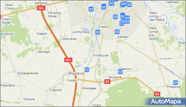 mapa Konarzyce gmina Łomża, Konarzyce gmina Łomża na mapie Targeo