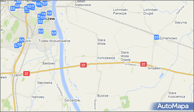 mapa Kończewice gmina Miłoradz, Kończewice gmina Miłoradz na mapie Targeo