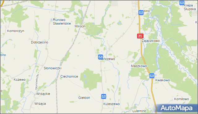 mapa Kończewo gmina Kobylnica, Kończewo gmina Kobylnica na mapie Targeo