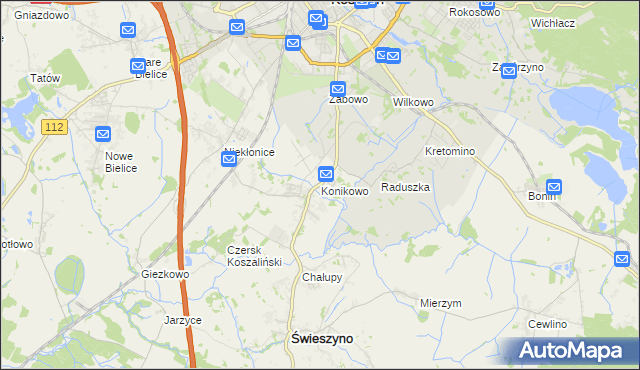 mapa Konikowo gmina Świeszyno, Konikowo gmina Świeszyno na mapie Targeo