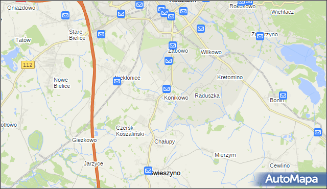 mapa Konikowo gmina Świeszyno, Konikowo gmina Świeszyno na mapie Targeo