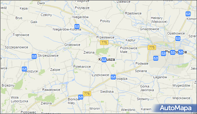 mapa Koniusza powiat proszowicki, Koniusza powiat proszowicki na mapie Targeo