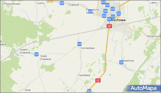 mapa Konradowo gmina Wschowa, Konradowo gmina Wschowa na mapie Targeo