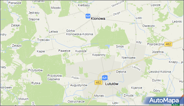 mapa Kopaniny gmina Lututów, Kopaniny gmina Lututów na mapie Targeo