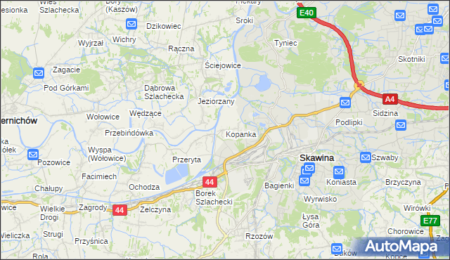 mapa Kopanka gmina Skawina, Kopanka gmina Skawina na mapie Targeo