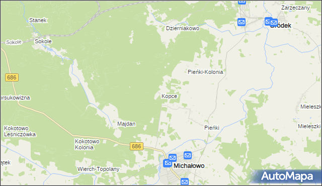 mapa Kopce gmina Michałowo, Kopce gmina Michałowo na mapie Targeo
