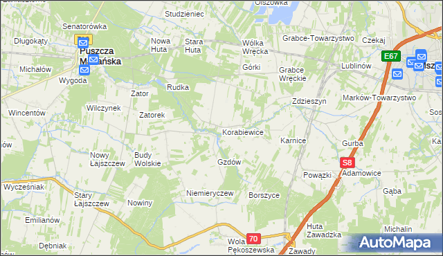 mapa Korabiewice, Korabiewice na mapie Targeo