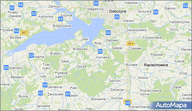 mapa Kornatka gmina Dobczyce, Kornatka gmina Dobczyce na mapie Targeo