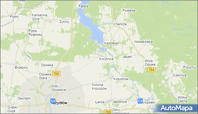 mapa Korytnica gmina Szydłów, Korytnica gmina Szydłów na mapie Targeo