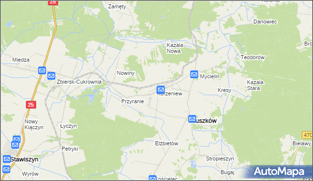 mapa Korzeniew, Korzeniew na mapie Targeo