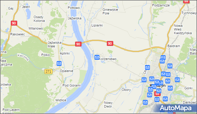 mapa Korzeniewo gmina Kwidzyn, Korzeniewo gmina Kwidzyn na mapie Targeo