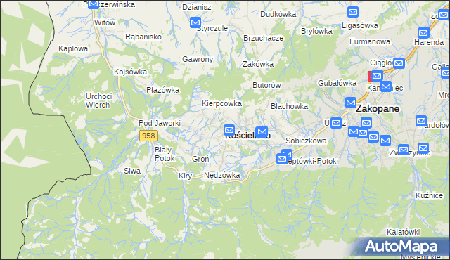 mapa Kościelisko, Kościelisko na mapie Targeo