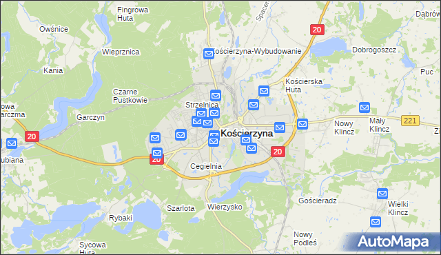 mapa Kościerzyna, Kościerzyna na mapie Targeo