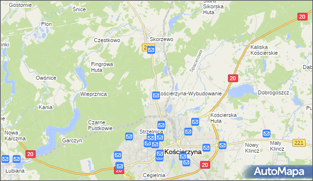 mapa Kościerzyna-Wybudowanie, Kościerzyna-Wybudowanie na mapie Targeo