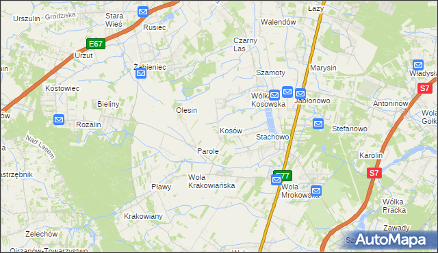 mapa Kosów gmina Lesznowola, Kosów gmina Lesznowola na mapie Targeo