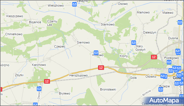 mapa Kosowo gmina Gostyń, Kosowo gmina Gostyń na mapie Targeo
