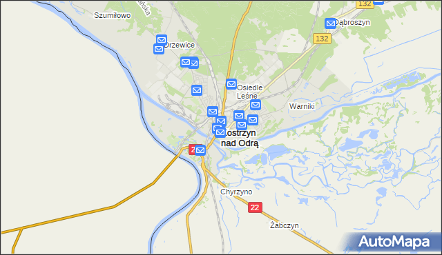 mapa Kostrzyn nad Odrą, Kostrzyn nad Odrą na mapie Targeo