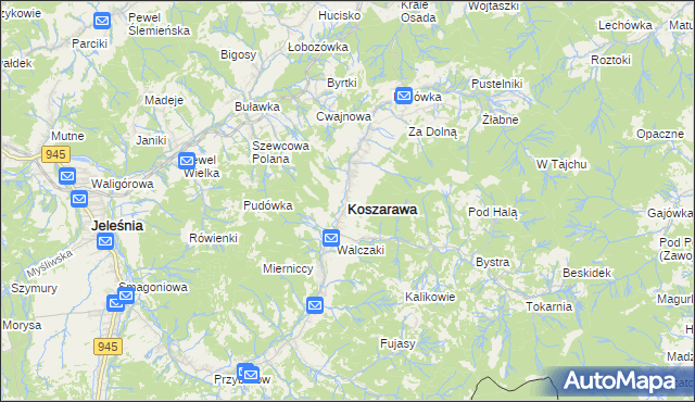 mapa Koszarawa, Koszarawa na mapie Targeo