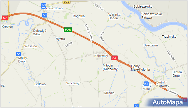 mapa Koszwały, Koszwały na mapie Targeo