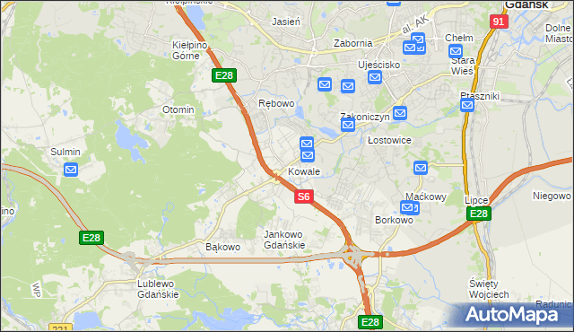 mapa Kowale gmina Kolbudy, Kowale gmina Kolbudy na mapie Targeo