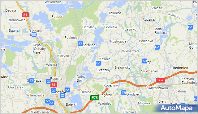mapa Kowale gmina Skoczów, Kowale gmina Skoczów na mapie Targeo